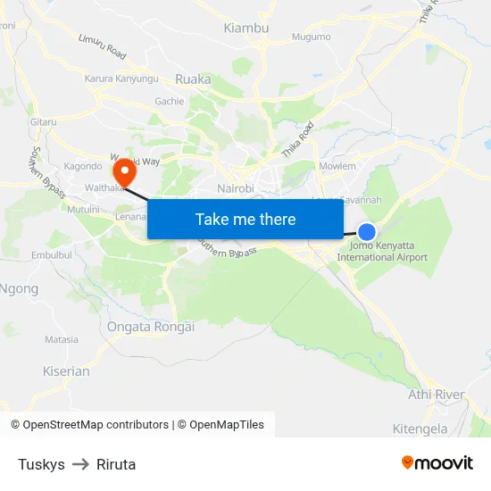 Tuskys to Riruta map