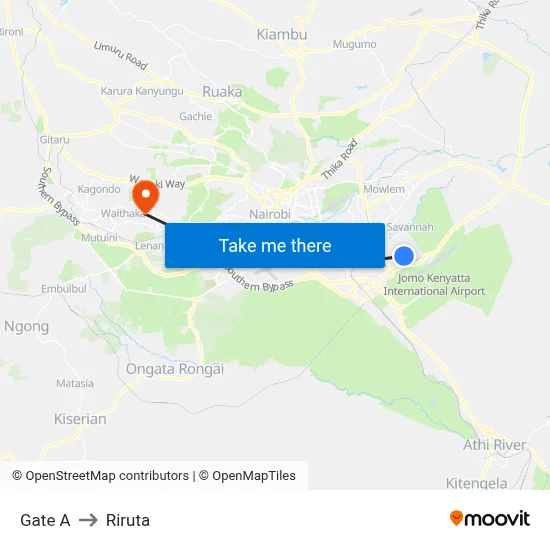 Gate A to Riruta map
