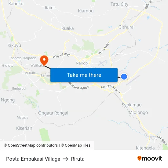 Posta Embakasi Village to Riruta map