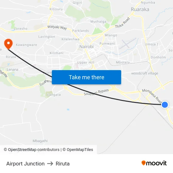 Airport Junction to Riruta map