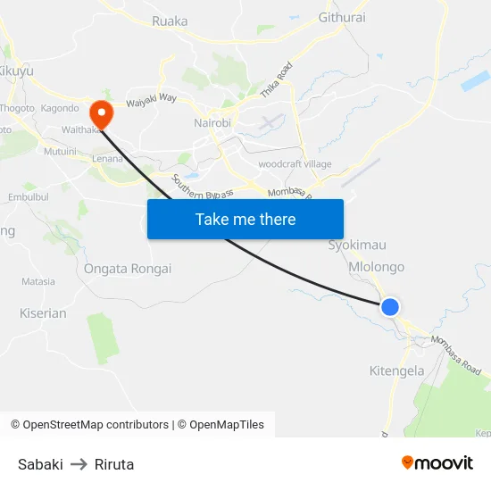 Sabaki to Riruta map
