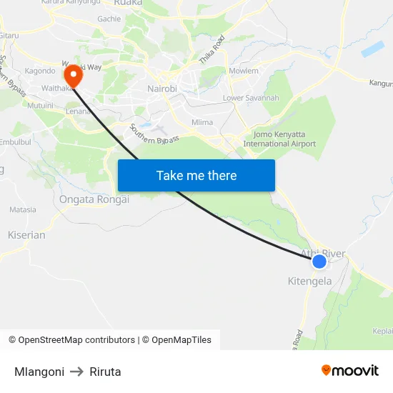 Mlangoni to Riruta map