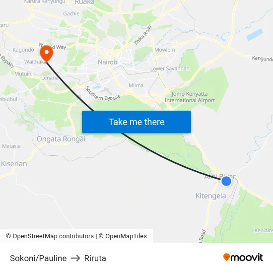 Sokoni/Pauline to Riruta map
