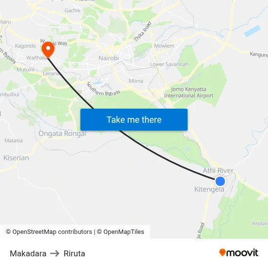 Makadara to Riruta map