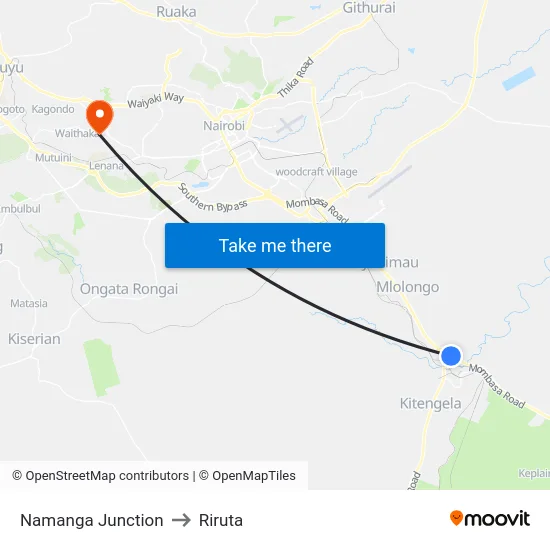 Namanga Junction to Riruta map
