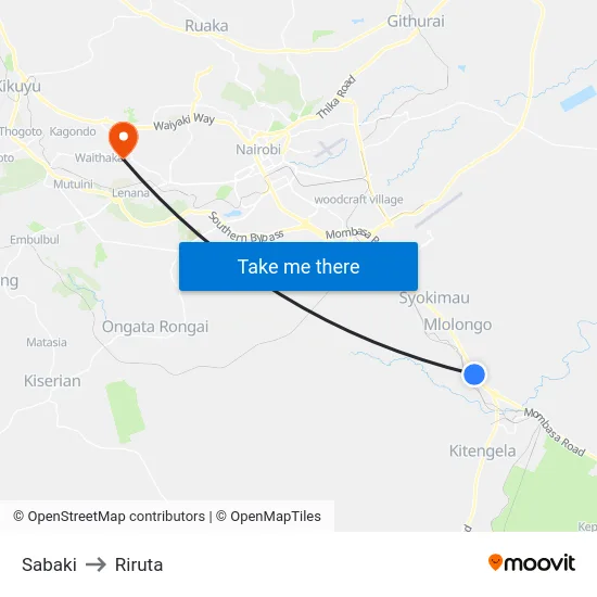 Sabaki to Riruta map