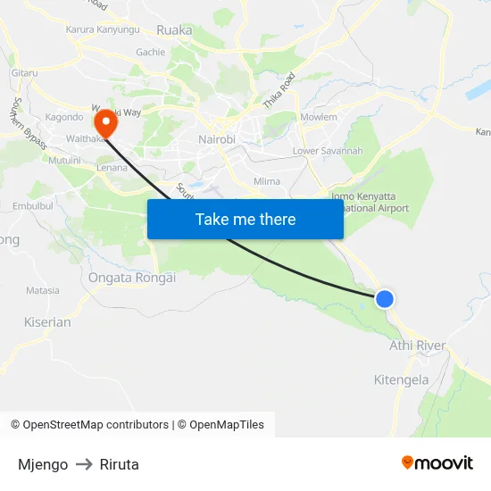 Mjengo to Riruta map