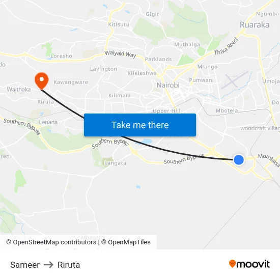Sameer to Riruta map