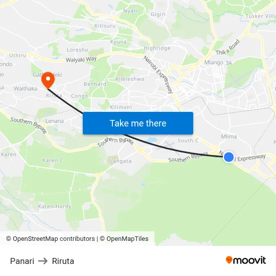 Panari to Riruta map