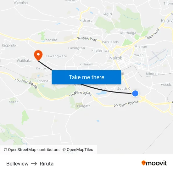 Belleview to Riruta map