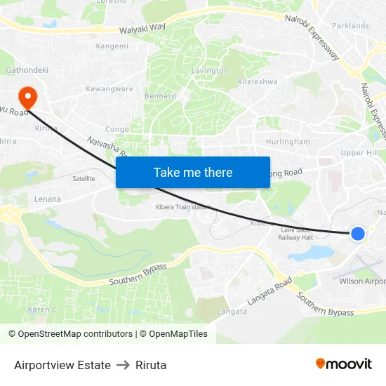Airportview Estate to Riruta map