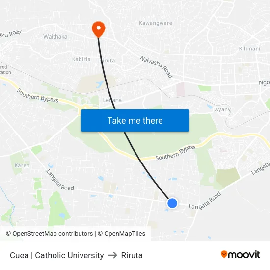 Cuea | Catholic University to Riruta map