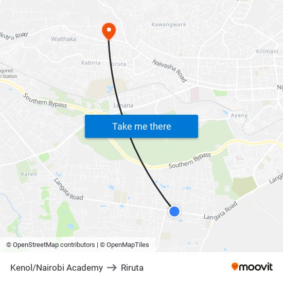 Kenol/Nairobi Academy to Riruta map