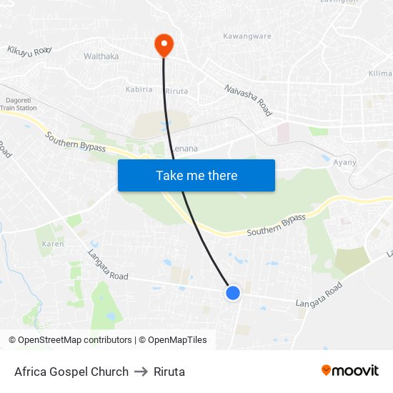 Africa Gospel Church to Riruta map