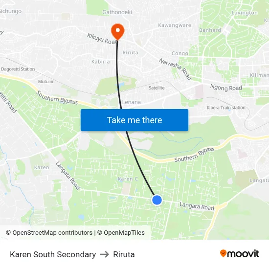 Karen South Secondary to Riruta map