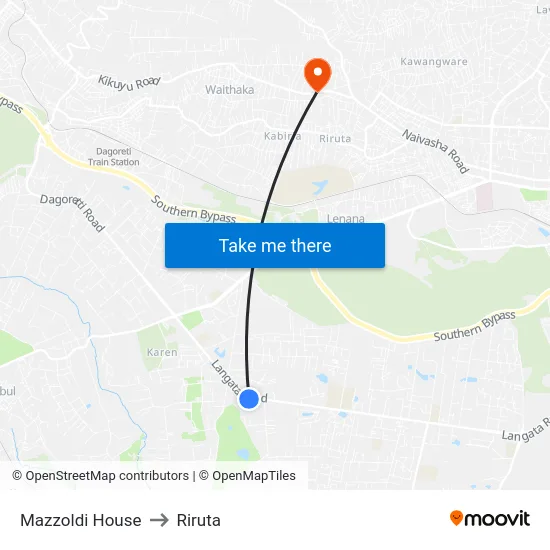 Mazzoldi House to Riruta map