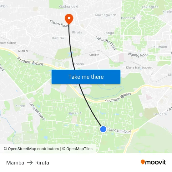 Mamba to Riruta map