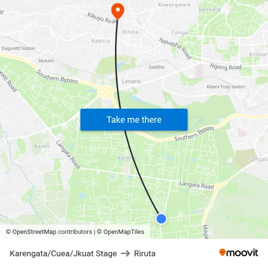 Karengata/Cuea/Jkuat Stage to Riruta map