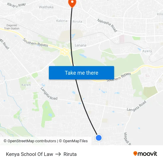 Kenya School Of Law to Riruta map