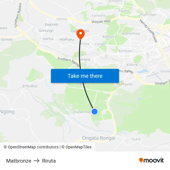 Matbronze to Riruta map