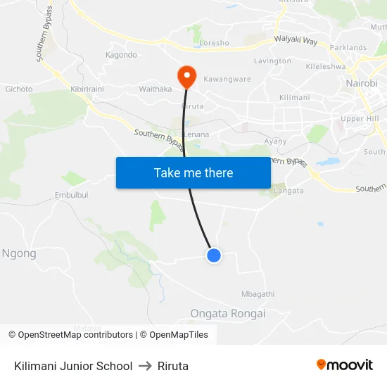 Kilimani Junior School to Riruta map