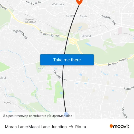 Moran Lane/Masai Lane Junction to Riruta map