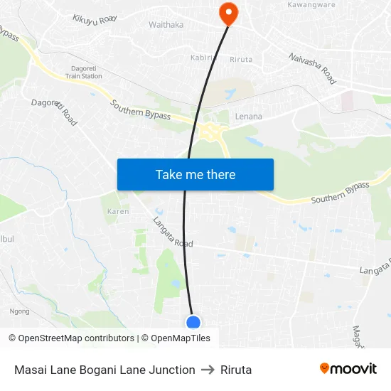 Masai Lane Bogani Lane Junction to Riruta map