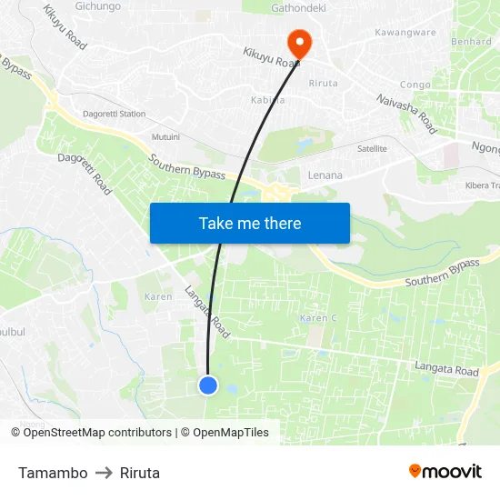 Tamambo to Riruta map