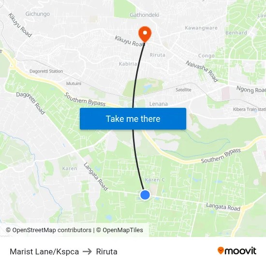 Marist Lane/Kspca to Riruta map