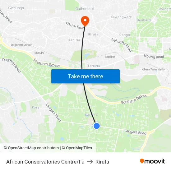 African Conservatories Centre/Fa to Riruta map