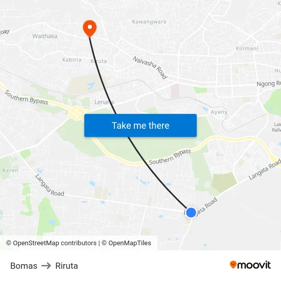 Bomas to Riruta map
