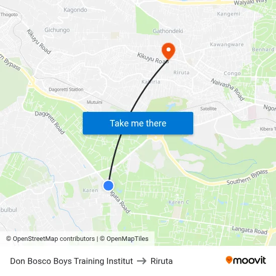 Don Bosco Boys Training Institut to Riruta map