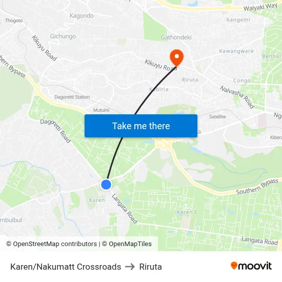 Karen/Nakumatt Crossroads to Riruta map