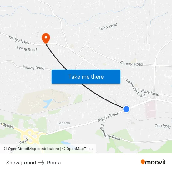 Showground to Riruta map