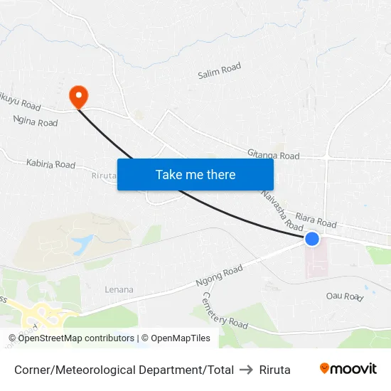 Corner/Meteorological Department/Total to Riruta map