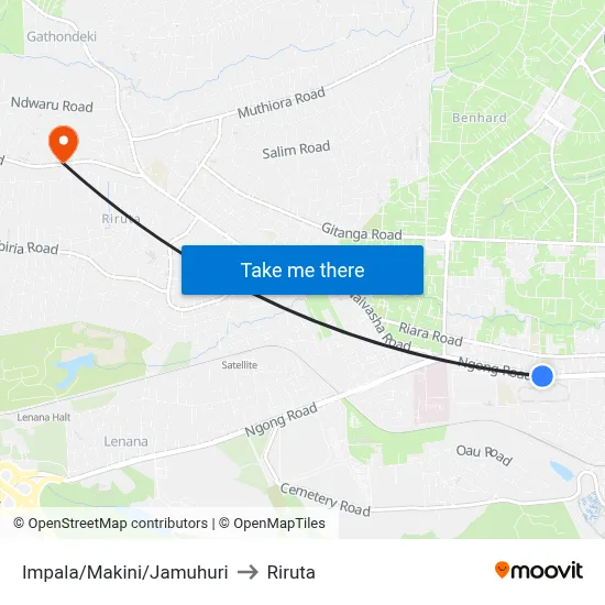 Impala/Makini/Jamuhuri to Riruta map