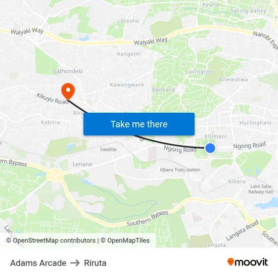 Adams Arcade to Riruta map