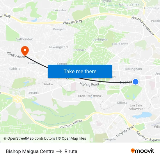 Bishop Maigua Centre to Riruta map