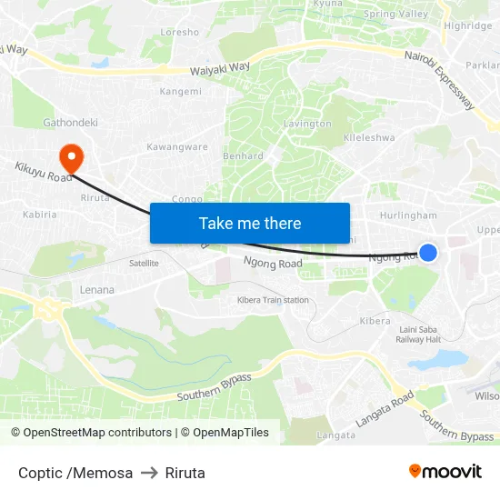 Coptic /Memosa to Riruta map
