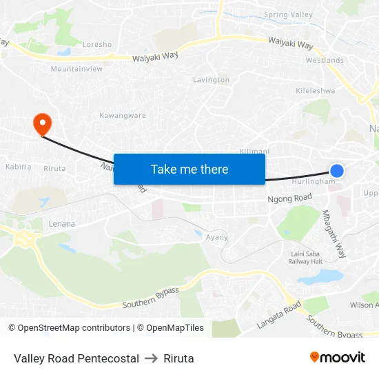 Valley Road Pentecostal to Riruta map