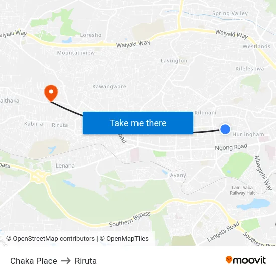 Chaka Place to Riruta map