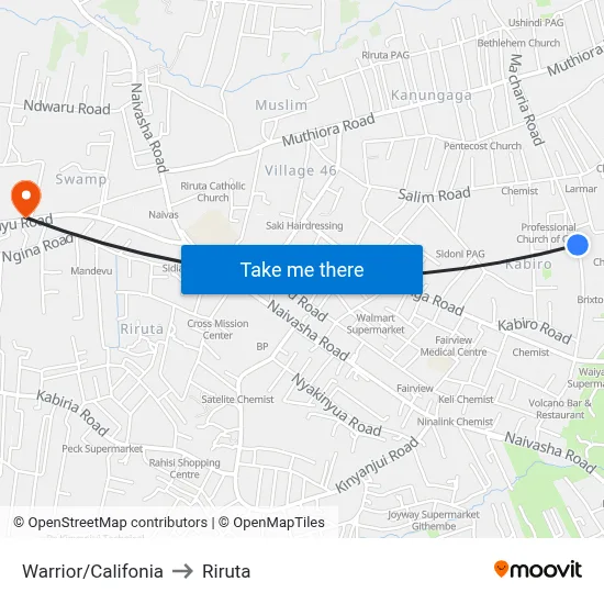Warrior/Califonia to Riruta map