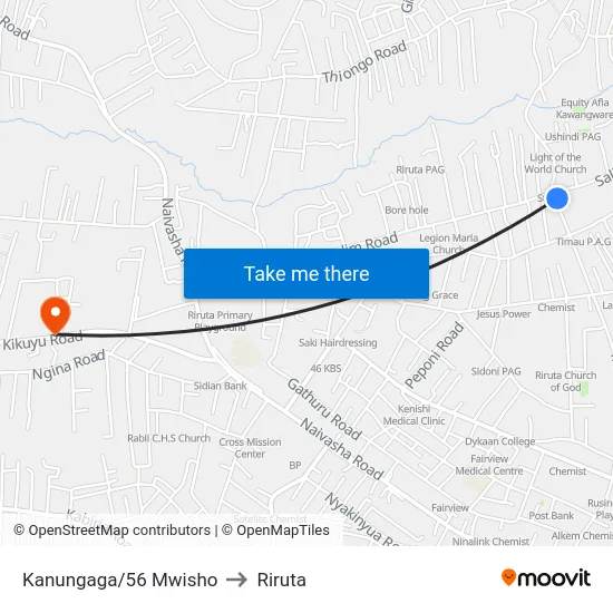 Kanungaga/56 Mwisho to Riruta map