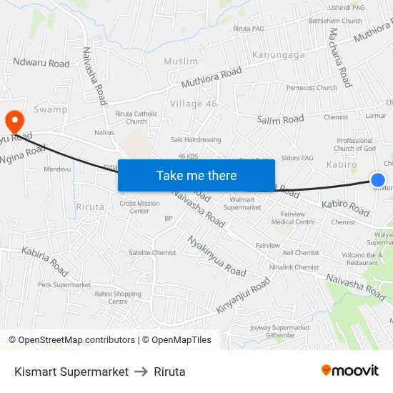 Kismart  Supermarket to Riruta map