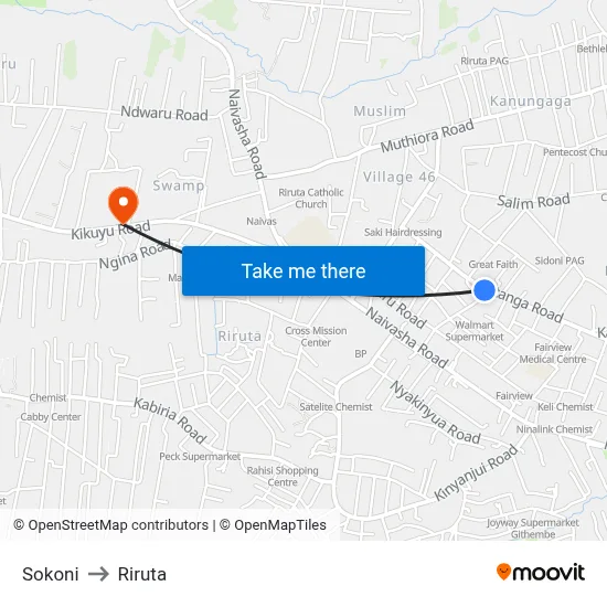 Sokoni to Riruta map