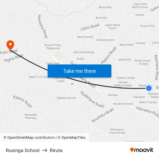 Rusinga School to Riruta map