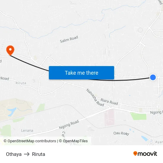 Othaya to Riruta map