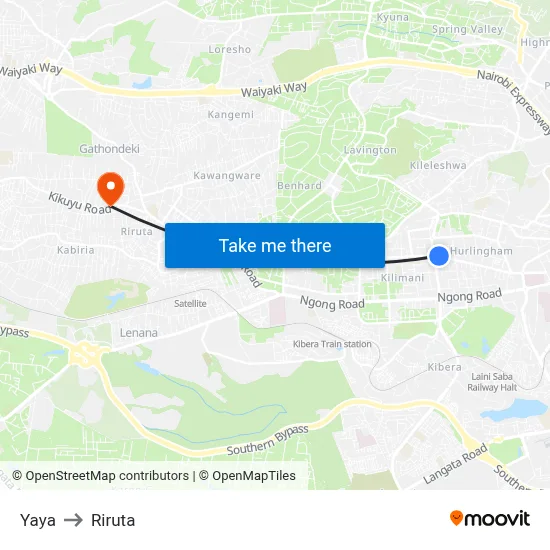 Yaya to Riruta map