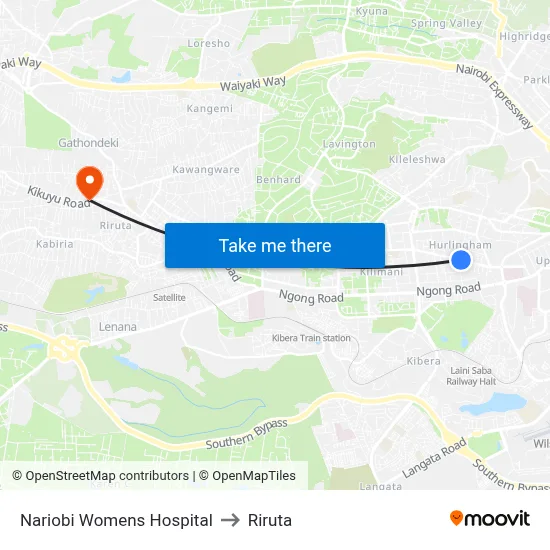 Nariobi Womens Hospital to Riruta map