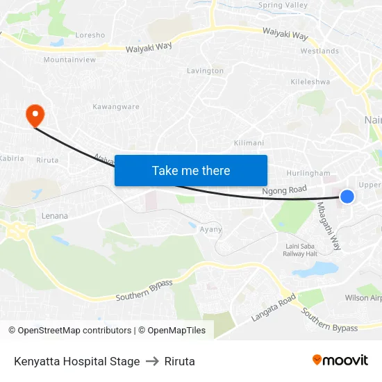 Kenyatta Hospital Stage to Riruta map